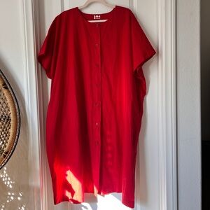 Labo.Art Red Button-Front Minimalist Midi Dress 100% Cotton Made in Italy Size 4